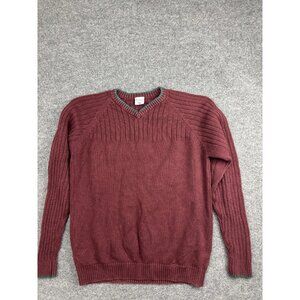 Columbia Sweater Mens XL Red Cotton V Neck Rib Knit Pullover Warm‎ Winter